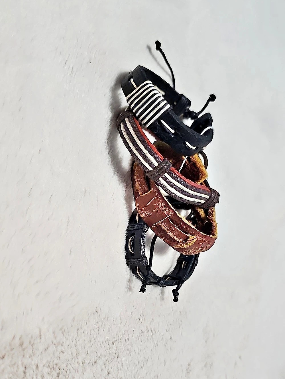 Set Of 4 Striped Boho Bracelet Stack in Black & Brown